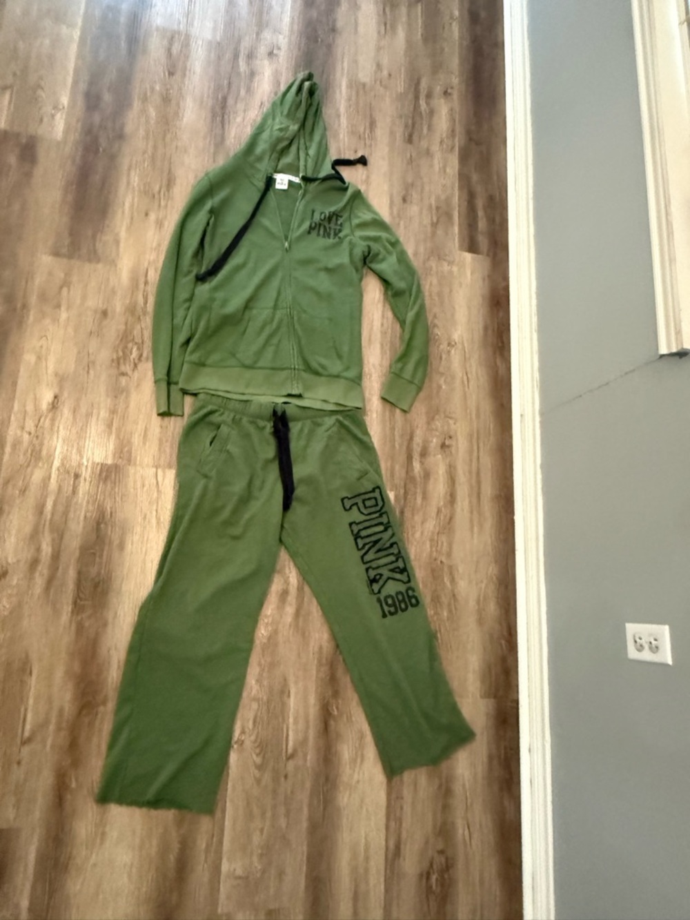 PINK Victoria's Secret Olive Green Hoodie & Sweatpants Set